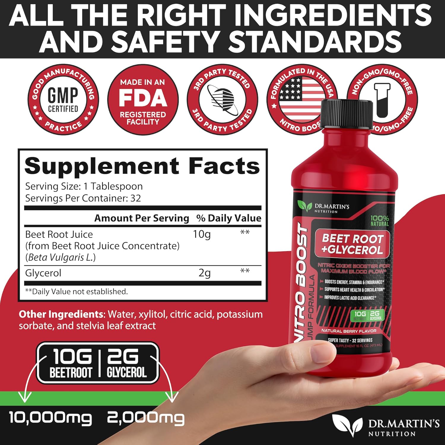 Highly Potent NitroBeet 12,000mg | Beet Root with Glycerol | Improves Lactic Acid Clearance | Supports Heart Health | Beetroot Supplement for Men & Women