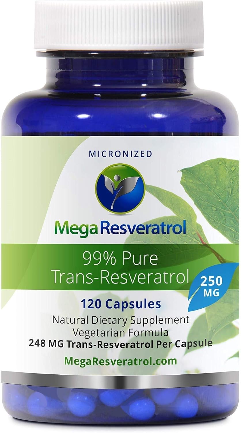 Highly Pure Pharmaceutical Grade Micronized Trans-Resveratrol Capsules - 120 Capsules, 99% Pure, 250mg per Capsule, Certified Purity, No Toxic Inactive Ingredients