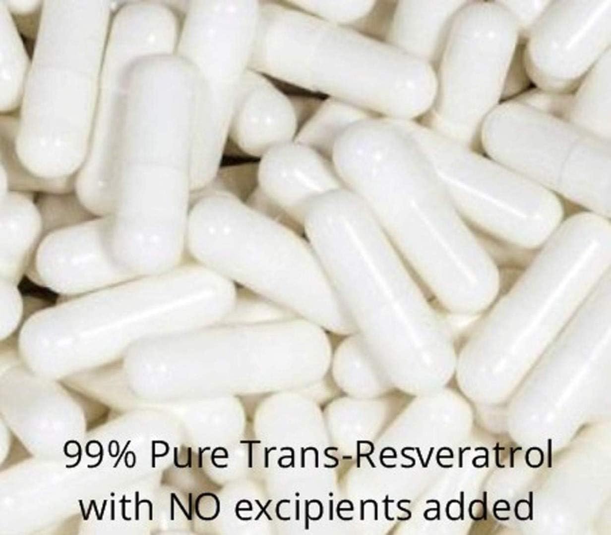 Highly Pure Pharmaceutical Grade Micronized Trans-Resveratrol Capsules - 120 Capsules, 99% Pure, 250mg per Capsule, Certified Purity, No Toxic Inactive Ingredients