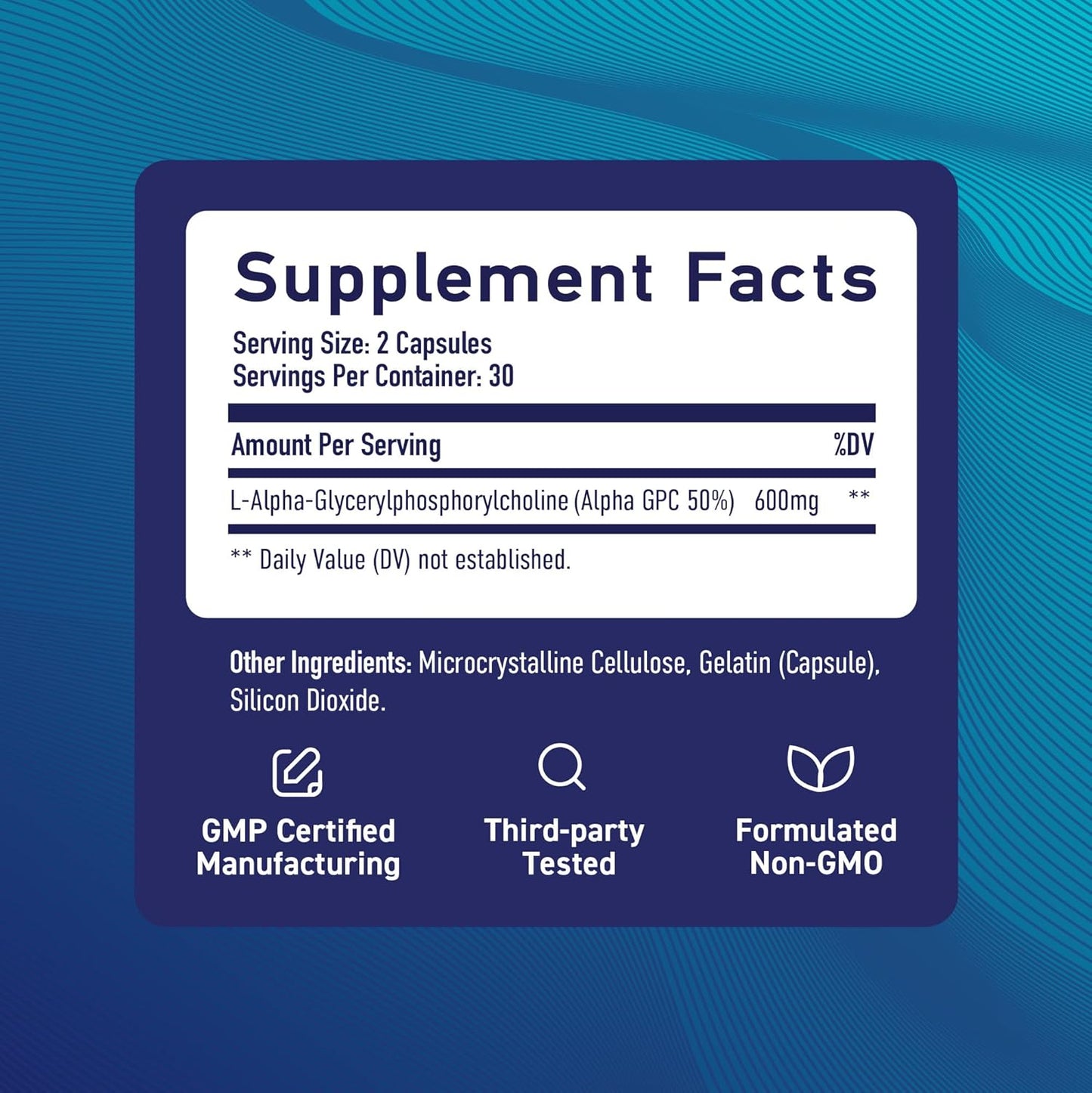 Highly Purified Alpha GPC 600mg Brain Supplement for Memory & Focus Support - Vegan, Non-GMO, 60 Capsules