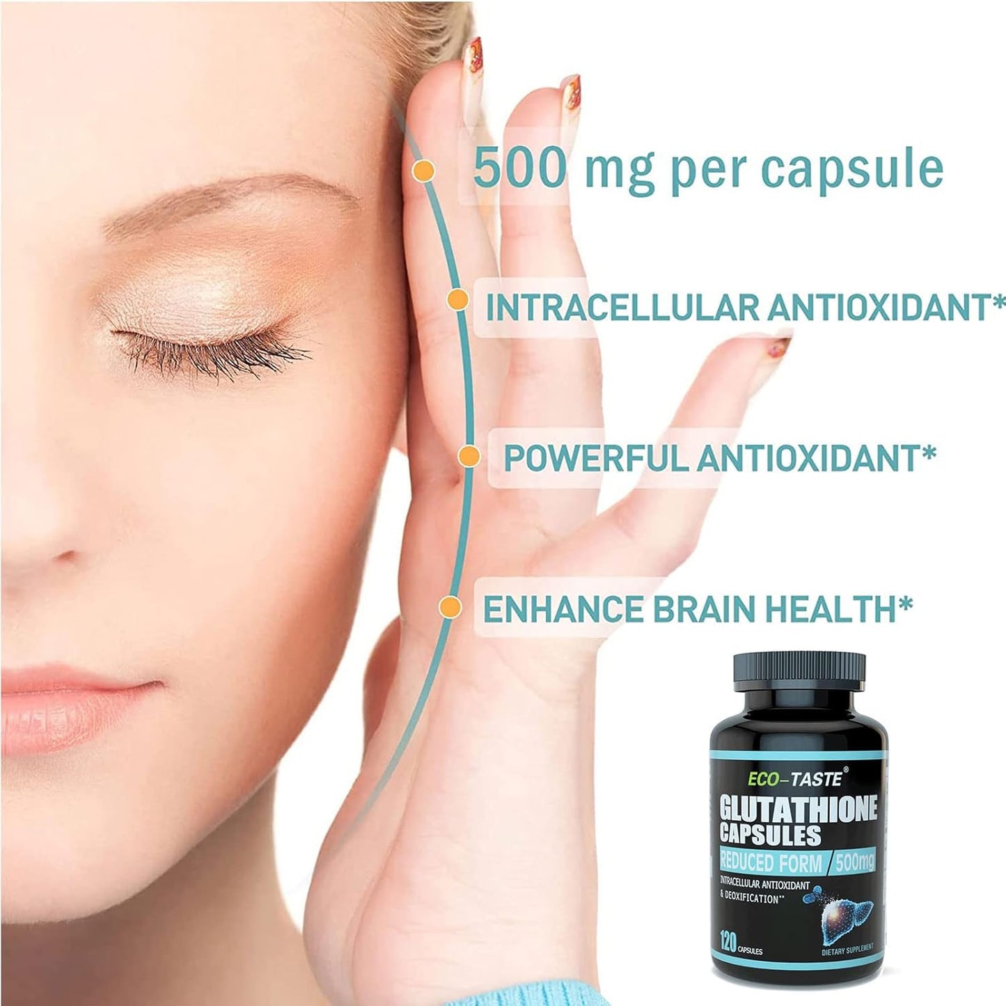 Highly Purified ECO-TASTE Glutathione Supplement - Reduced Form, 120 Capsules for Enhanced Absorption