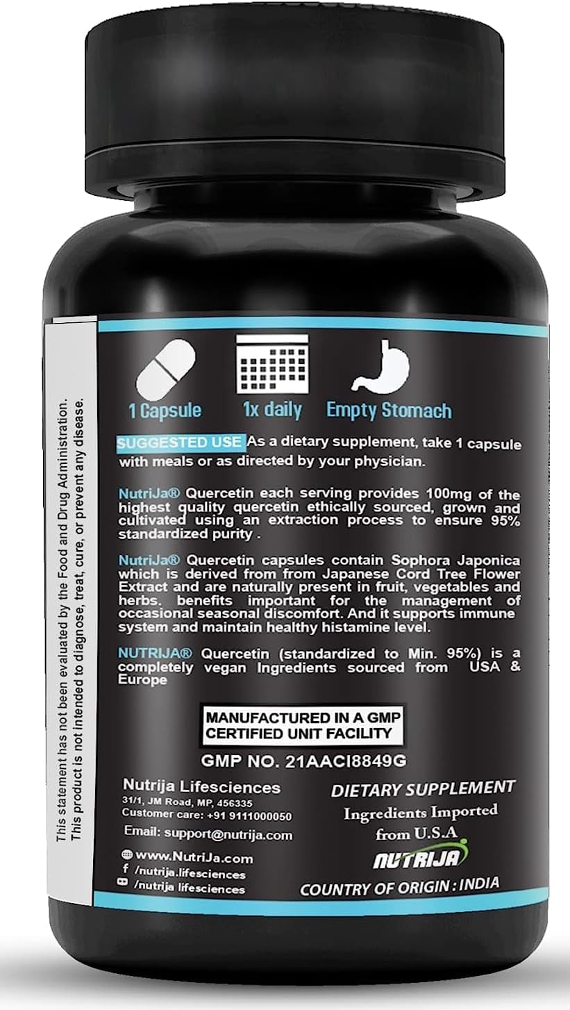 Highly Purified Quercetin 100mg Capsules - 95% Standardized | Natural Bio-flavonoids & Antioxidants | 90 Capsules