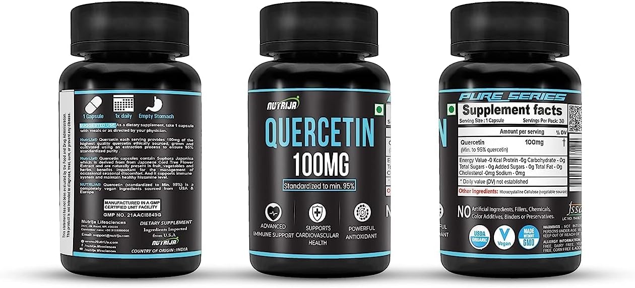 Highly Purified Quercetin 100mg Capsules - 95% Standardized | Natural Bio-flavonoids & Antioxidants | 90 Capsules