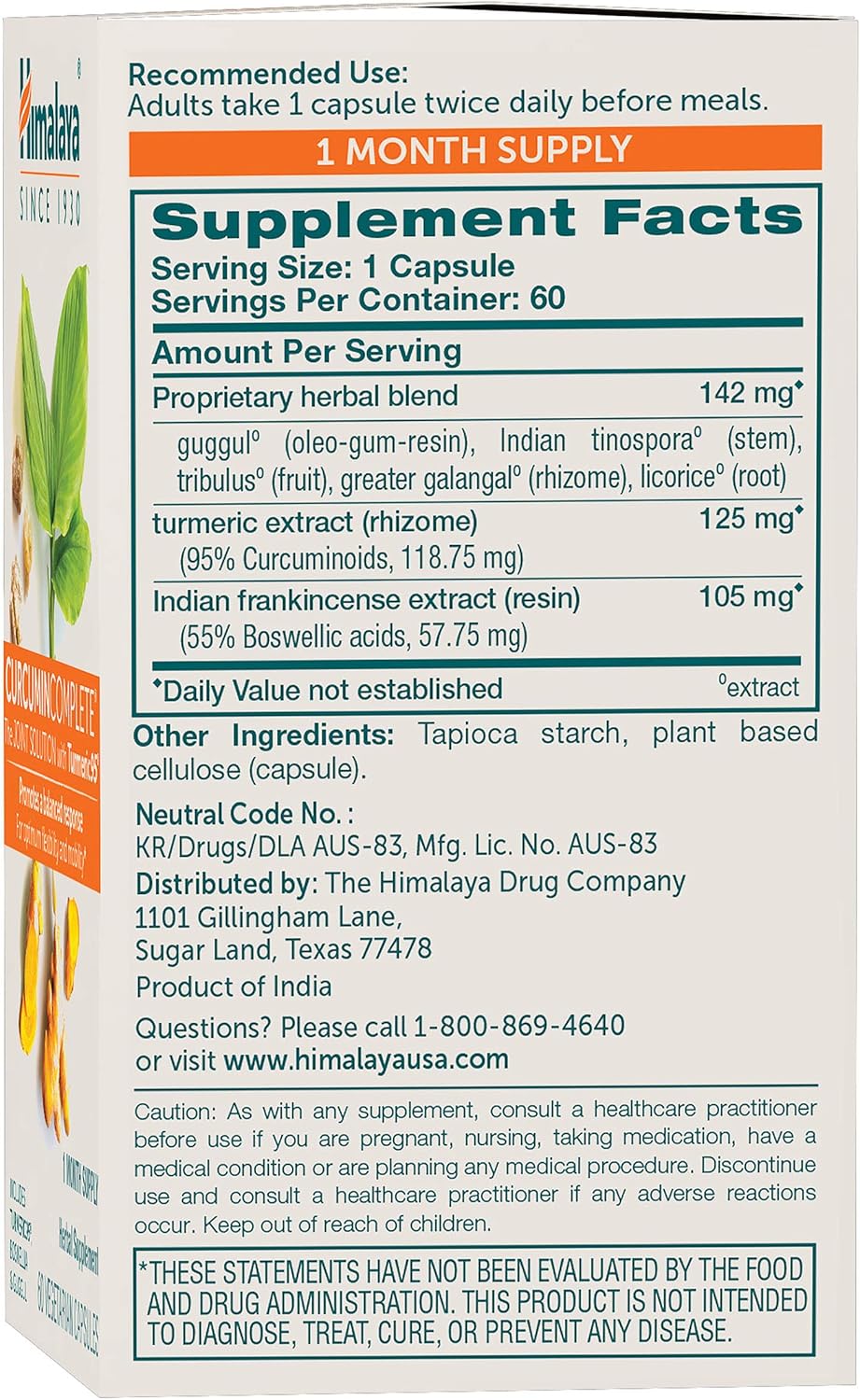 Himalaya Curcumin Complete Capsules for Joint Support, Flexibility & Mobility - 60 Count