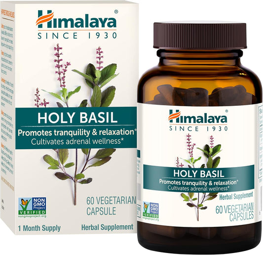 Himalaya Holy Basil Tulsi Herbal Supplement for Stress Relief & Relaxation - Non-GMO, Vegan, 60 Capsules, 30 Day Supply