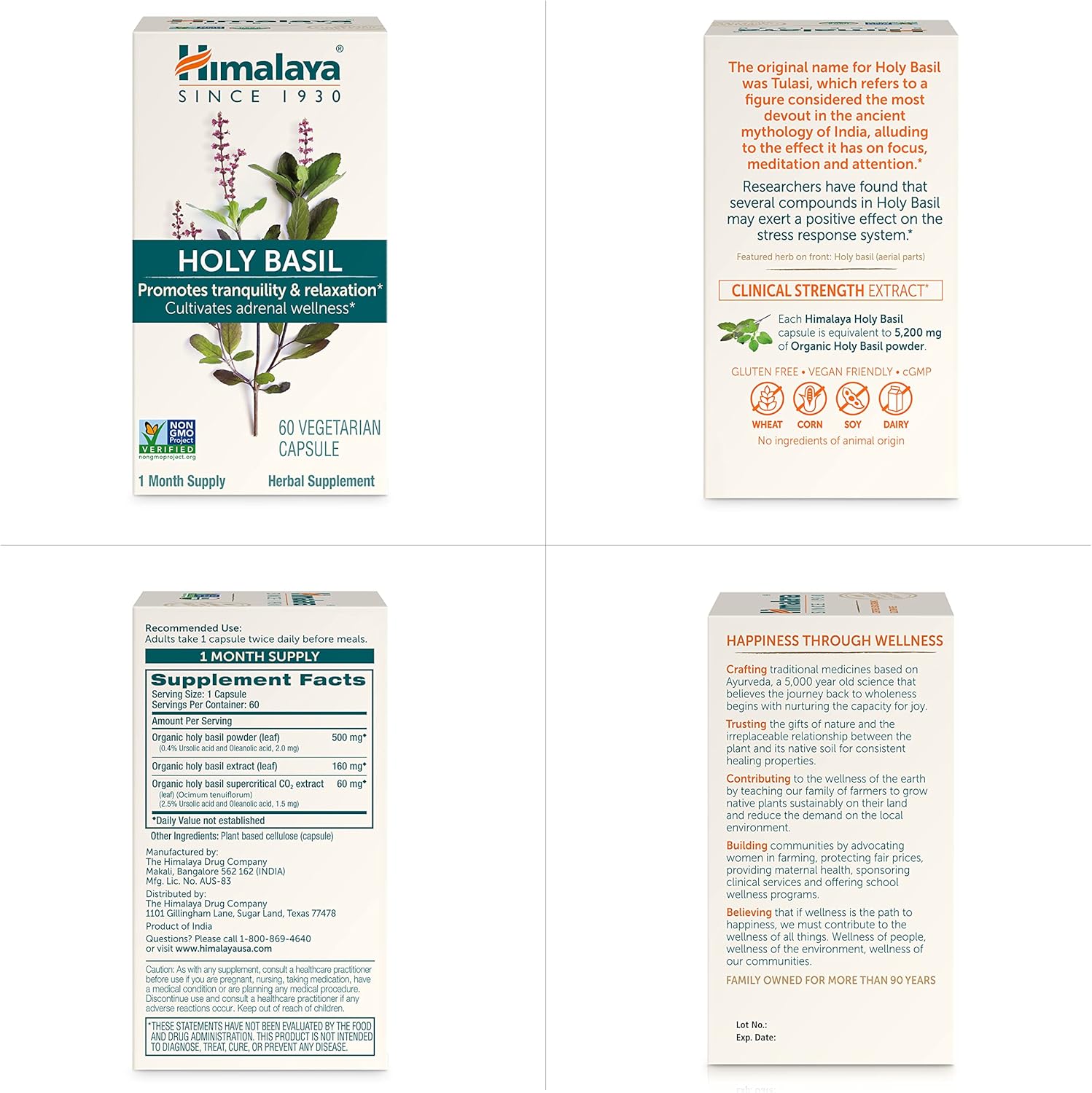 Himalaya Holy Basil Tulsi Herbal Supplement for Stress Relief & Relaxation - Non-GMO, Vegan, 60 Capsules, 30 Day Supply