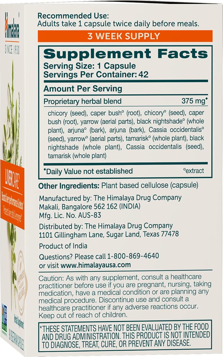 Himalaya LiverCare Capsules - Supports Liver Health, Cleanses & Detoxifies, Protects Cells & Enzymes - 42 Count