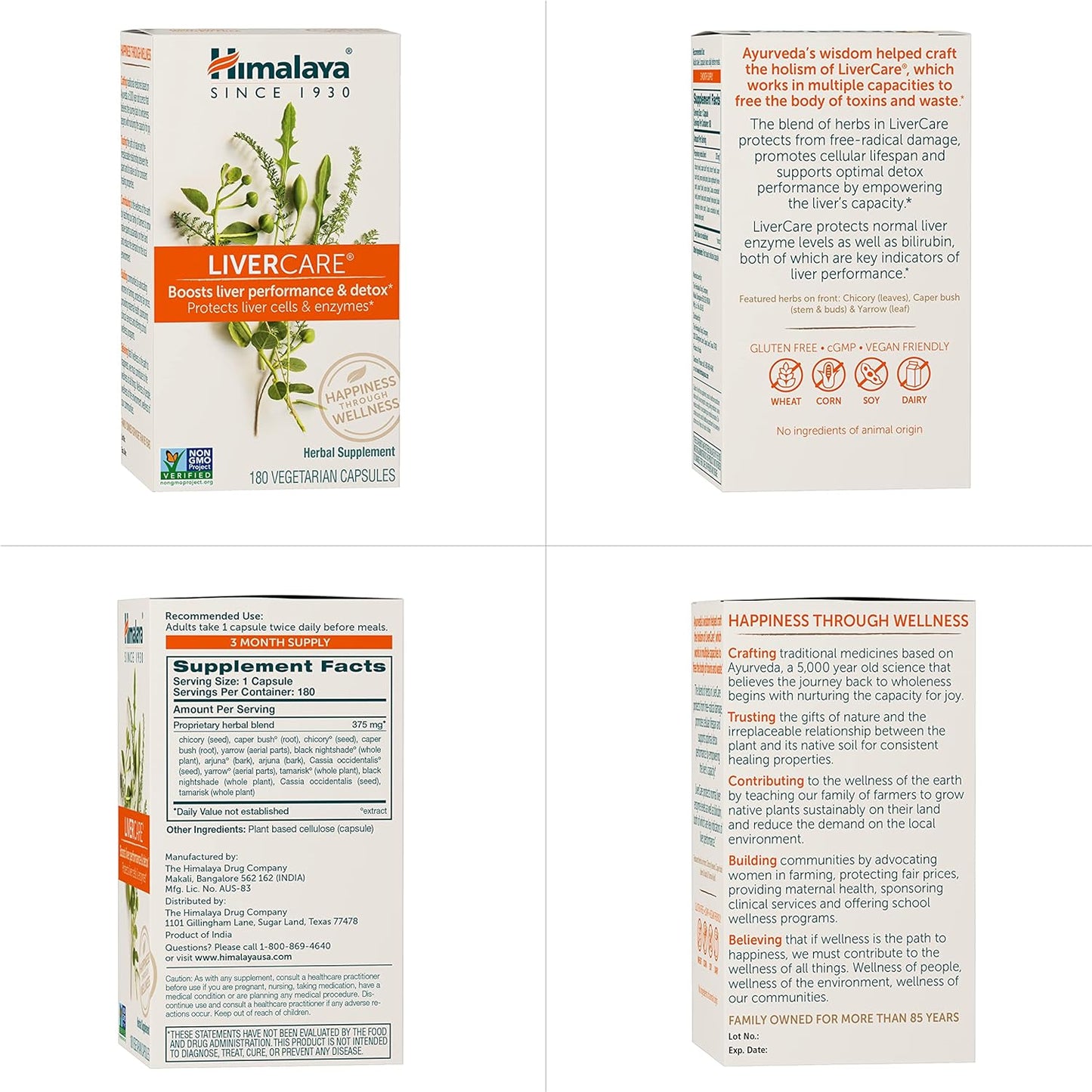 Himalaya LiverCare Herbal Supplement 375mg - Liver Cleanse & Support (2 Pack, 180 Capsules) - Vegan & Non-GMO Formula for Bile Production & Waste Elimination