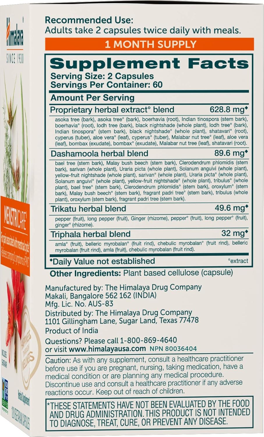 Himalaya MenstriCare Capsules for Women's Health - Menstrual Cramp Relief & Hormone Balance, 120ct