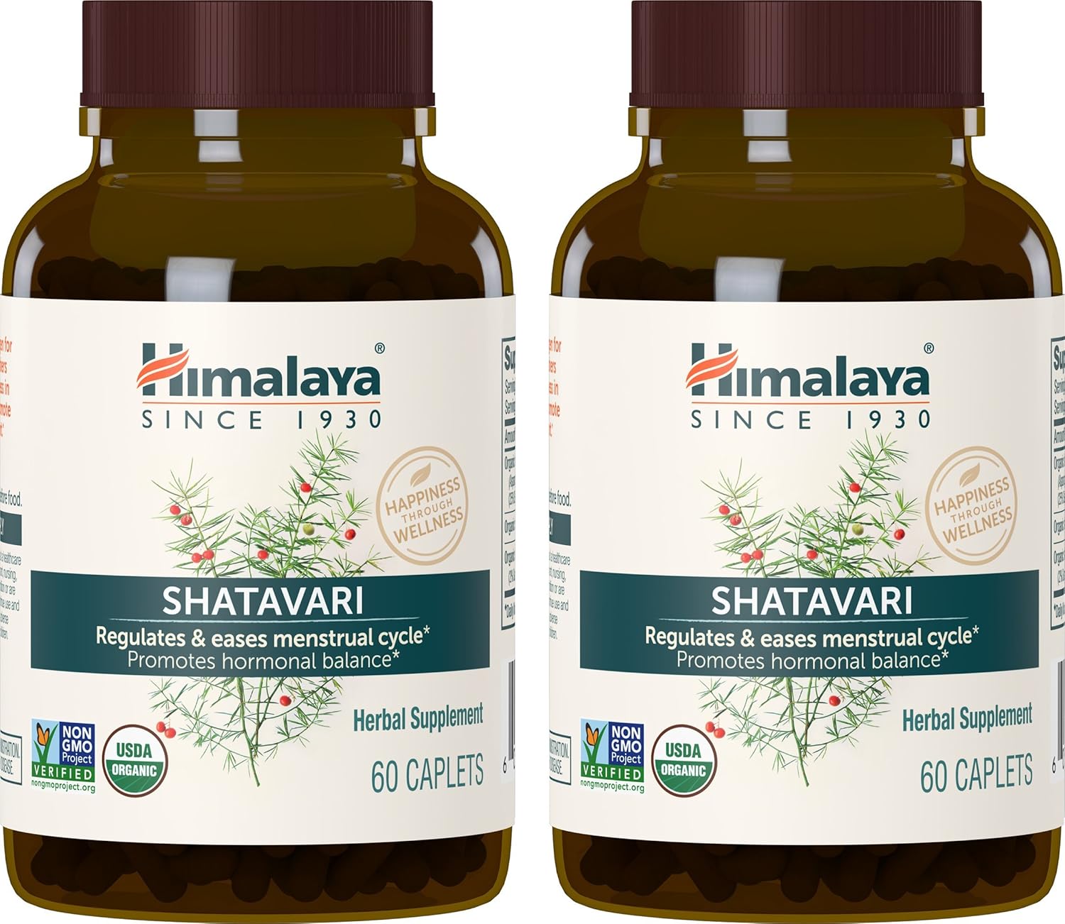 Himalaya Organic Shatavari Caplets for Women's Health - 1,300mg, 2 Month Supply - Menstrual Cramp Relief, Menopause Support - 60 Caplets x 2 Pack