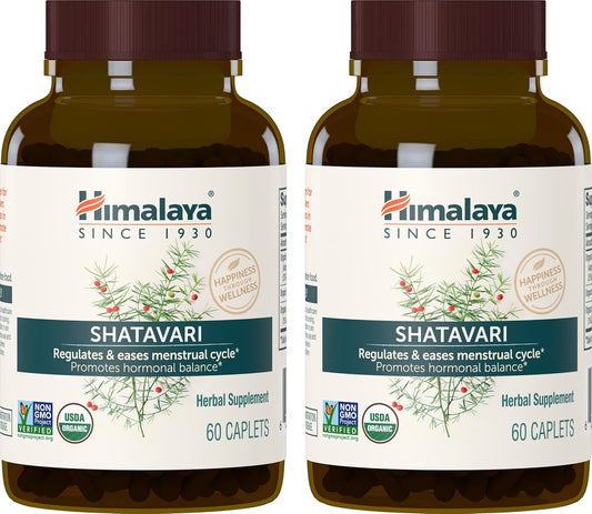 Himalaya Organic Shatavari Caplets for Women's Health - 1,300mg, 2 Month Supply - Menstrual Cramp Relief, Menopause Support - 60 Caplets x 2 Pack
