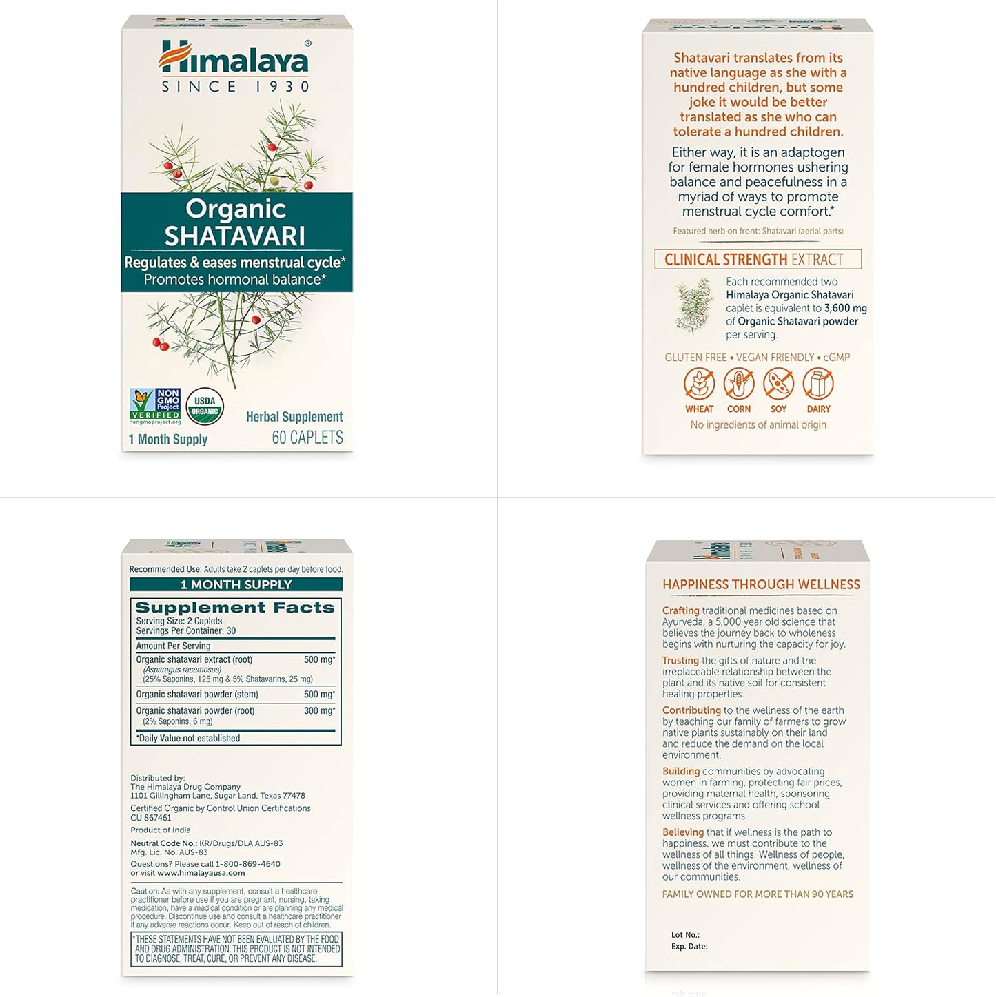 Himalaya Organic Shatavari Caplets for Women's Health - 1,300mg, 2 Month Supply - Menstrual Cramp Relief, Menopause Support - 60 Caplets x 2 Pack