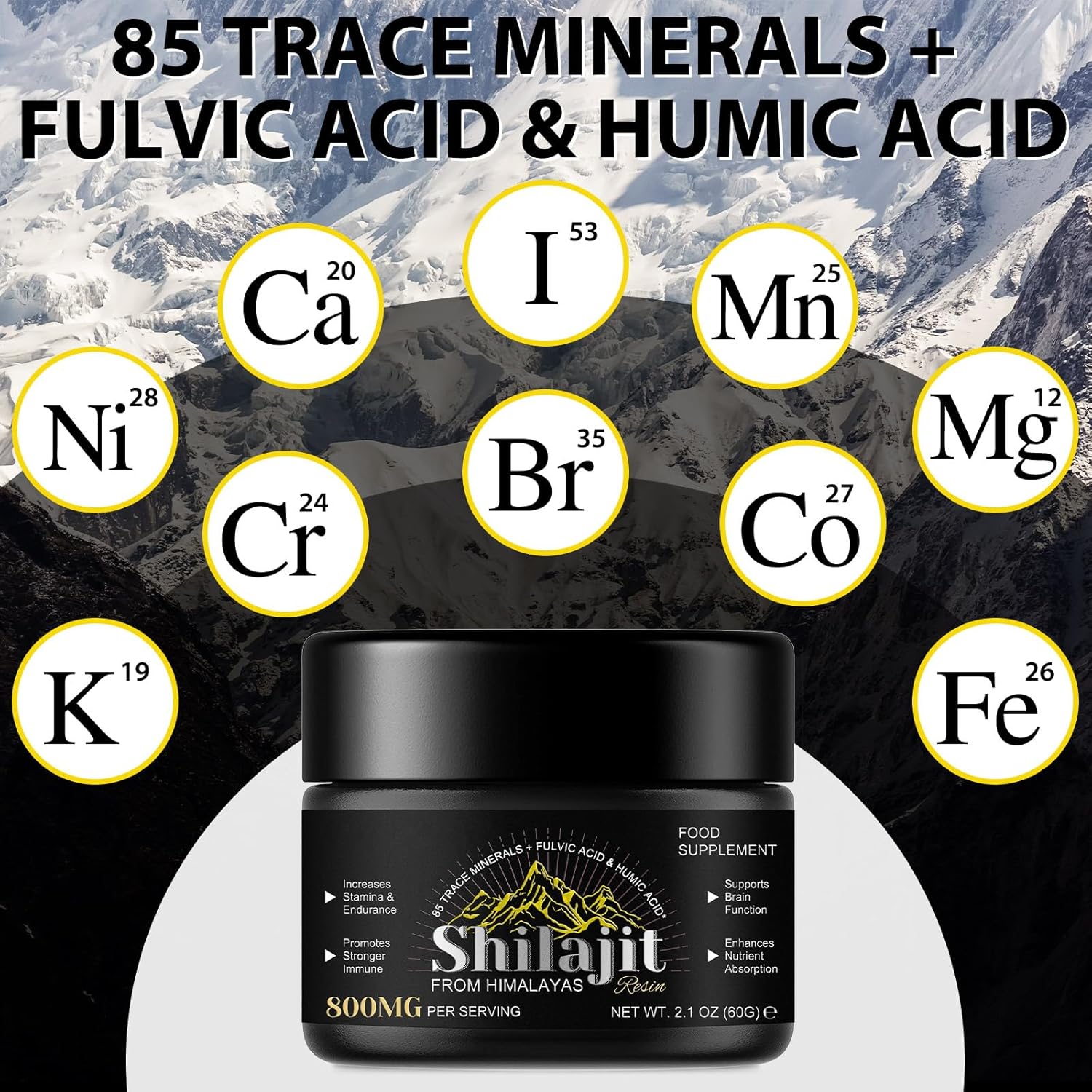 Himalayan Organic Shilajit Resin with 85+ Trace Minerals & Fulvic Acid - Energy and Immune Support for Men and Women - 2.1 OZ (4 Months)