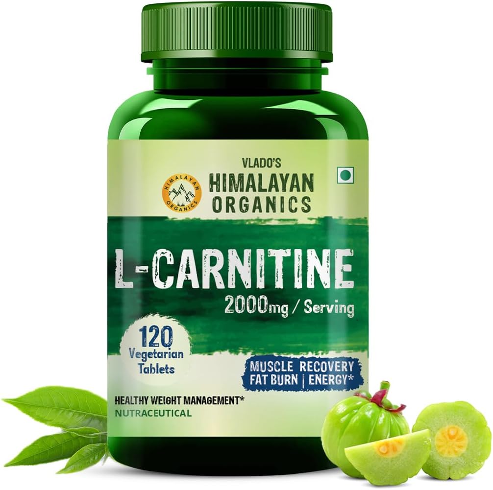 Himalayan Organics L-Carnitine L-Tartrate & Green Tea Extract Tablets - 2000 Mg - Supports Weight Management, Muscle Recovery, Energy, Endurance & Fat Burn - 120 Vegetarian Tabs
