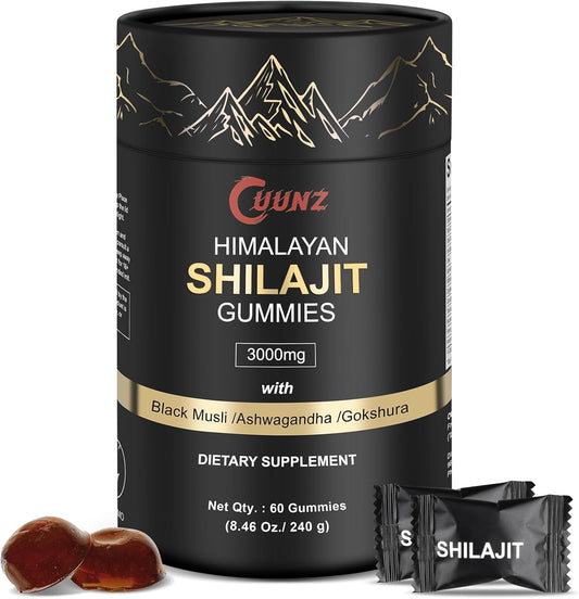 Himalayan Shilajit Gummies Gold with Ashwagandha & Gokshura - 85+ Trace Minerals - Sugar-Free for Men and Women - 60 Gummies