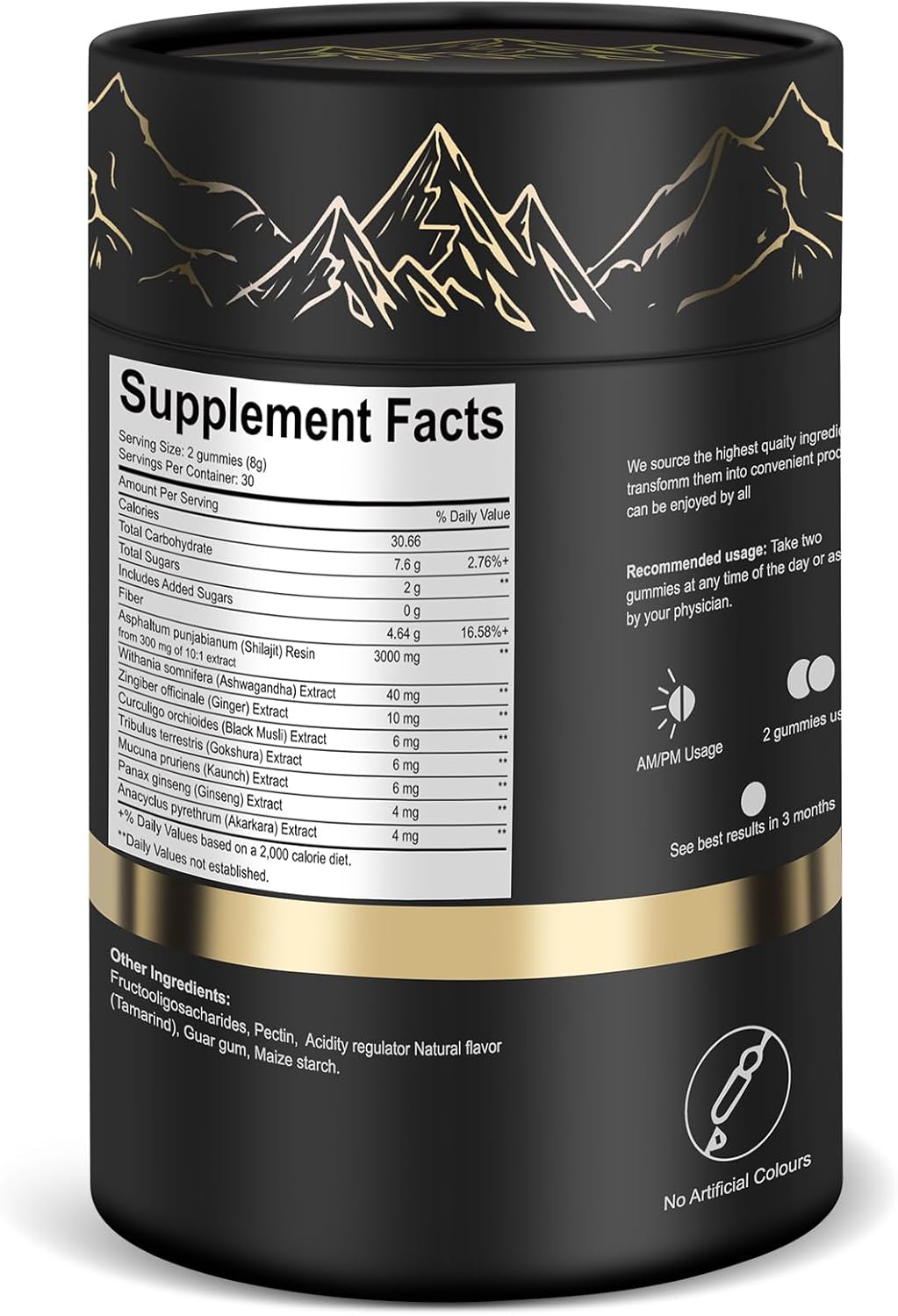 Himalayan Shilajit Gummies Gold with Ashwagandha & Gokshura - 85+ Trace Minerals - Sugar-Free for Men and Women - 60 Gummies