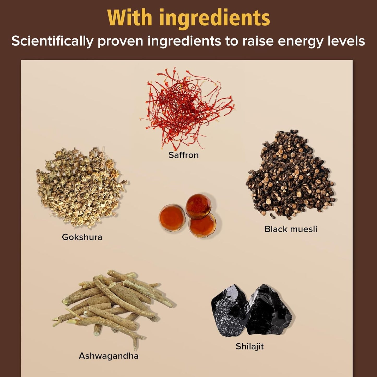 Himalayan Shilajit Gummies Gold with Ashwagandha & Gokshura - 85+ Trace Minerals - Sugar-Free for Men and Women - 60 Gummies