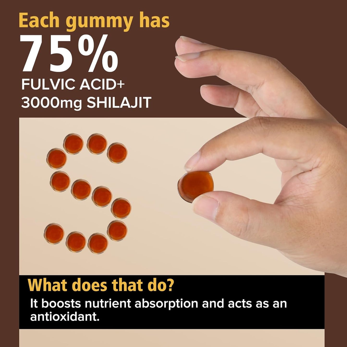 Himalayan Shilajit Gummies Gold with Ashwagandha & Gokshura - 85+ Trace Minerals - Sugar-Free for Men and Women - 60 Gummies