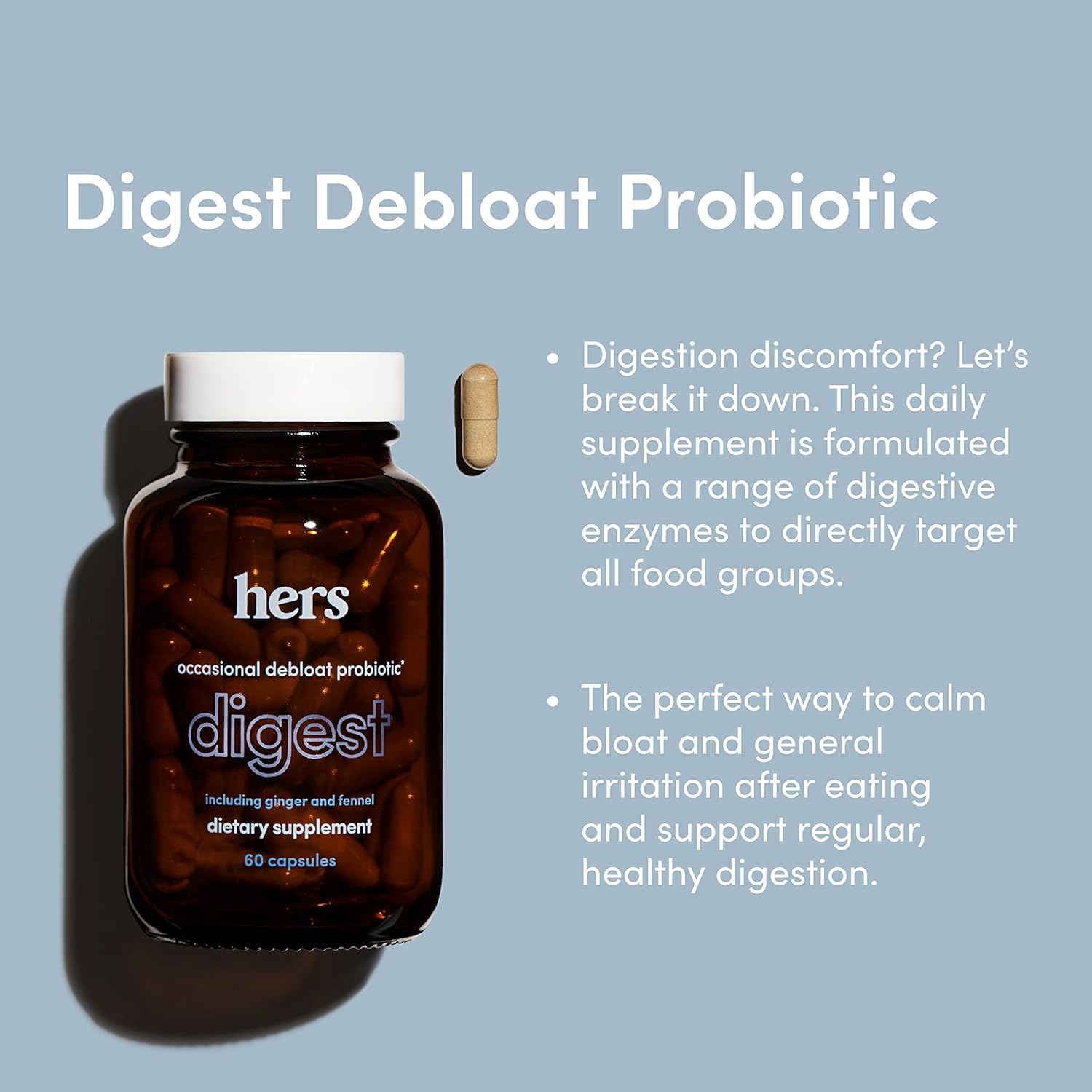 HIMS & HERS Women's Probiotic Digest Supplement for Healthy Digestion - 60 Vegetarian Capsules - Debloating Support