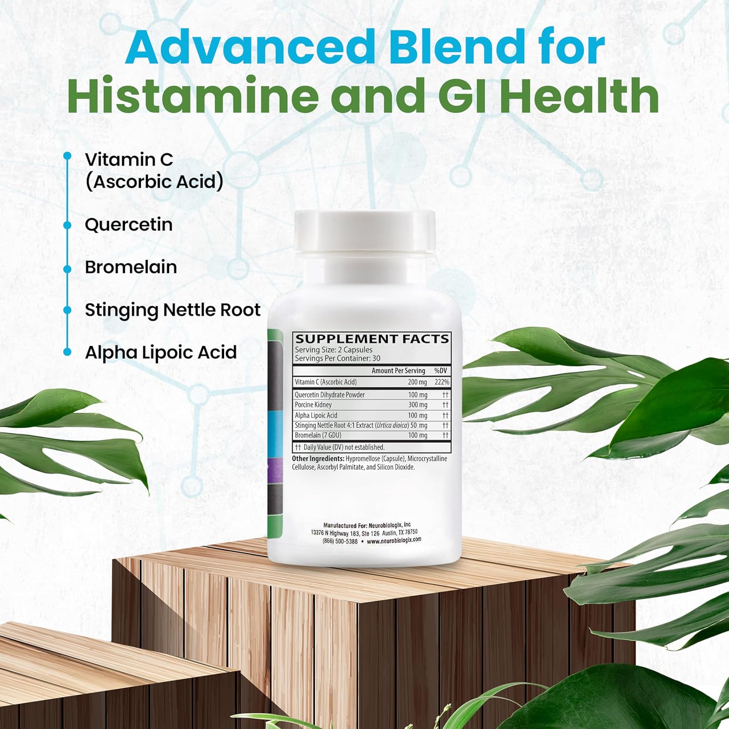 Histamine Blocker with Vitamin C, Quercetin, Bromelain - Immune Support for Digestive Comfort & Histamine Breakdown