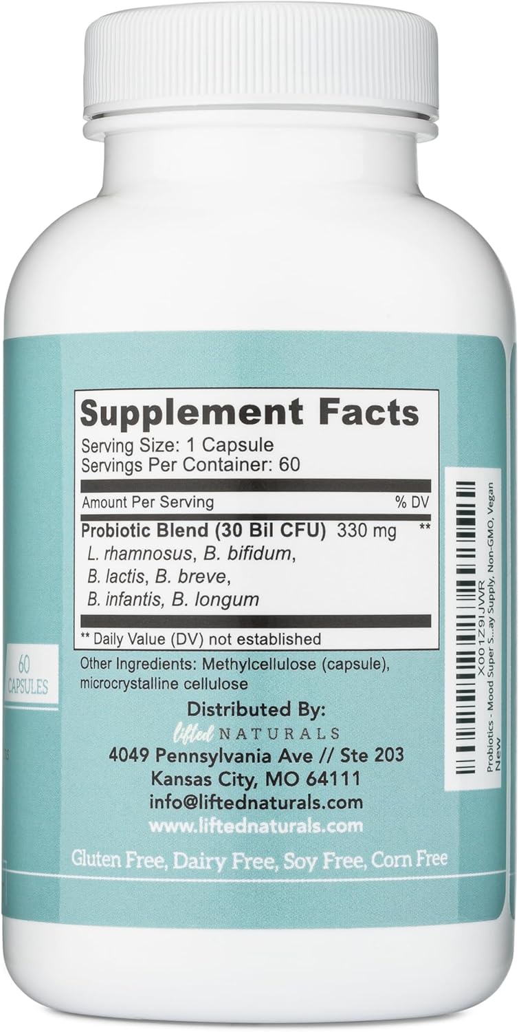 Histamine-Free Mood Super Strains Probiotic - Supports Digestion & Mood - L Rhamnosus GG, 60 Day Supply, Vegan - Lifted Naturals