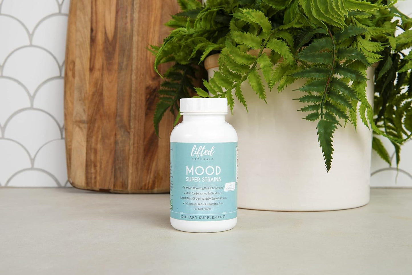 Histamine-Free Mood Super Strains Probiotic - Supports Digestion & Mood - L Rhamnosus GG, 60 Day Supply, Vegan - Lifted Naturals