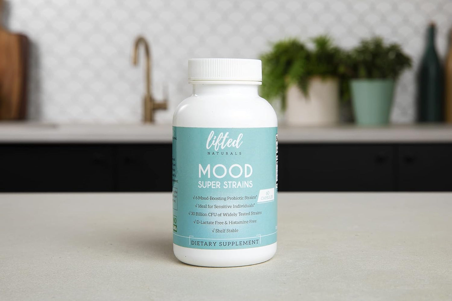 Histamine-Free Mood Super Strains Probiotic - Supports Digestion & Mood - L Rhamnosus GG, 60 Day Supply, Vegan - Lifted Naturals