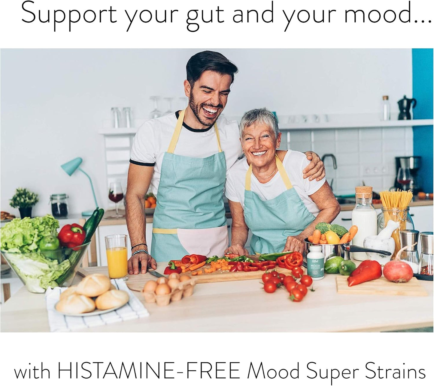 Histamine-Free Mood Super Strains Probiotic - Supports Digestion & Mood - L Rhamnosus GG, 60 Day Supply, Vegan - Lifted Naturals
