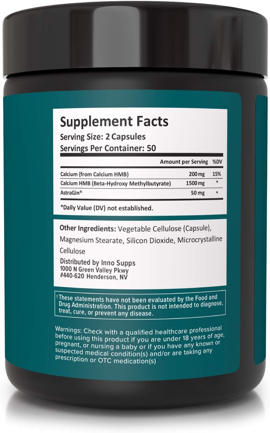 HMB+ Capsules with Astragin for Muscle Preservation & Recovery | 1500mg HMB, Gluten Free - 120 Capsules