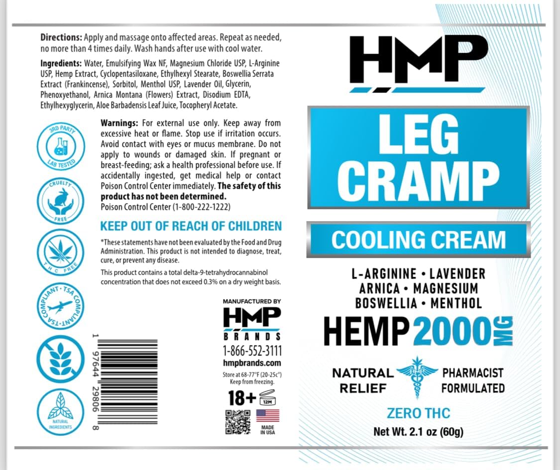 HMP BRANDSmetabolism boosterCream with Magnesium for Leg Cramp Relief - Maximum Strength Formula Made in USA - 2.1oz