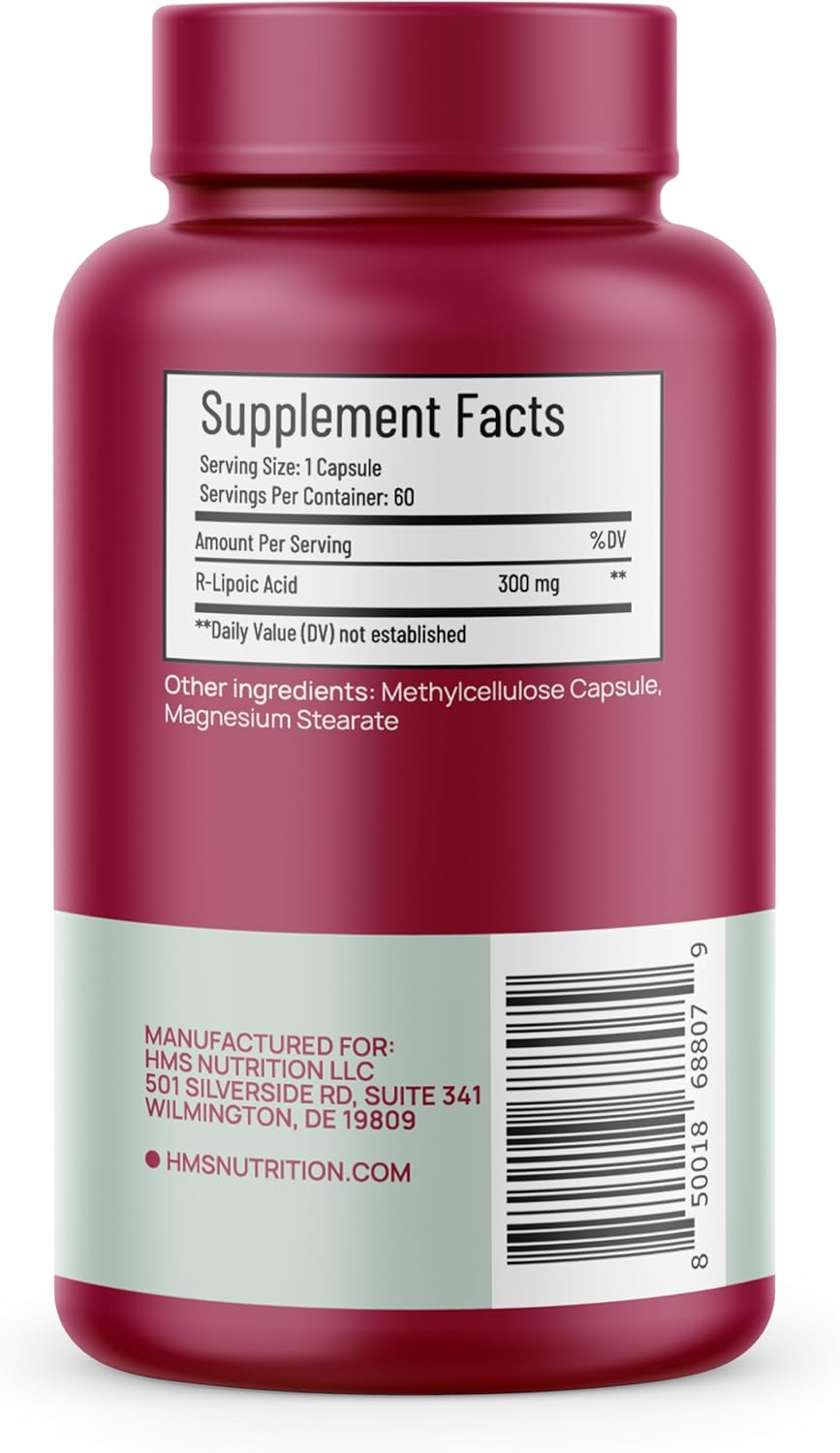 HMS Nutrition R-Lipoic Acid 300mg 60ct - 2 Month Supply - Vegetable Capsules