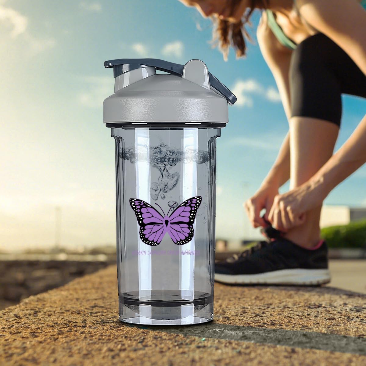 Hodgkin Lymphoma Cancer Awareness 18 oz Shaker Bottle for Pre Workout Protein Shakes and Meal Replacement - Leak-proof Gray Bottle - 500ml/18 oz