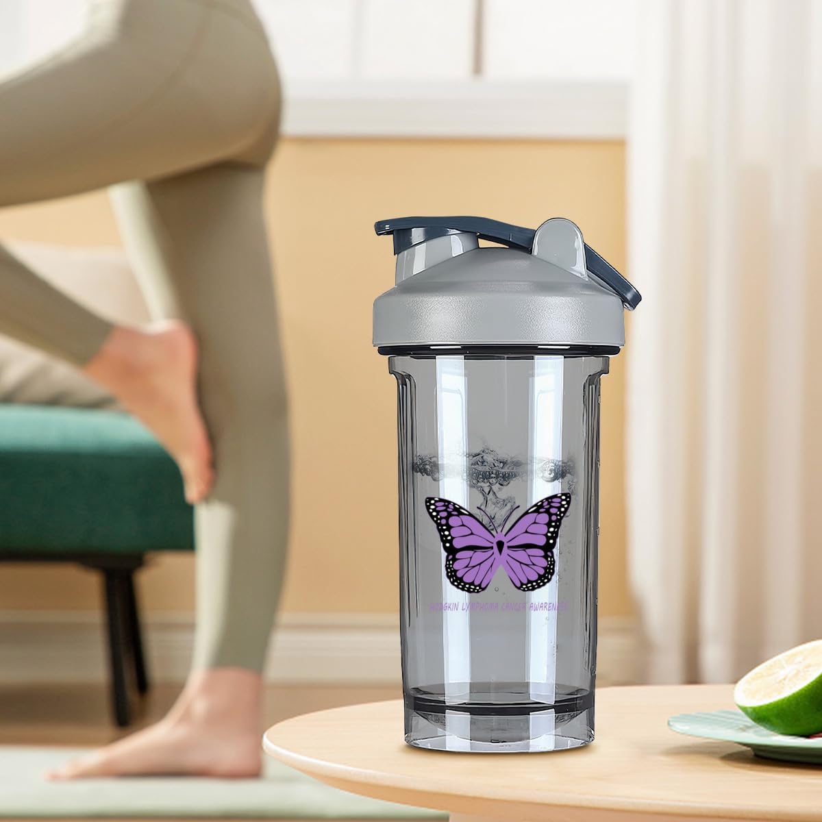 Hodgkin Lymphoma Cancer Awareness 18 oz Shaker Bottle for Pre Workout Protein Shakes and Meal Replacement - Leak-proof Gray Bottle - 500ml/18 oz