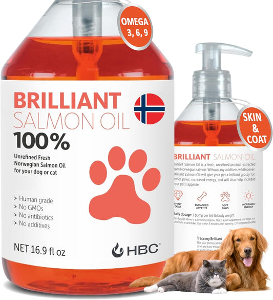 Hofseth BioCare Salmon Oil for Dogs - Natural Norwegian Fish Oil, Omega 3 Supplement for Healthy Skin & Coat, Allergies, Joint Health - 16.9 Oz