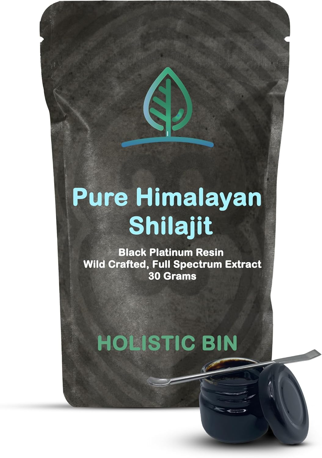 Holistic Bin Black Platinum Shilajit Resin | Pure Himalayan Resin with Fulvic and Humic Acid | Easy Mixing | Includes Serving Spoon