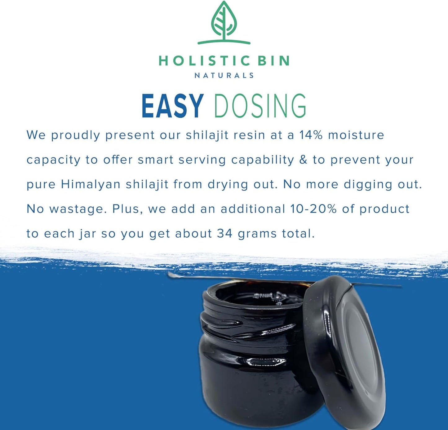 Holistic Bin Black Platinum Shilajit Resin | Pure Himalayan Resin with Fulvic and Humic Acid | Easy Mixing | Includes Serving Spoon