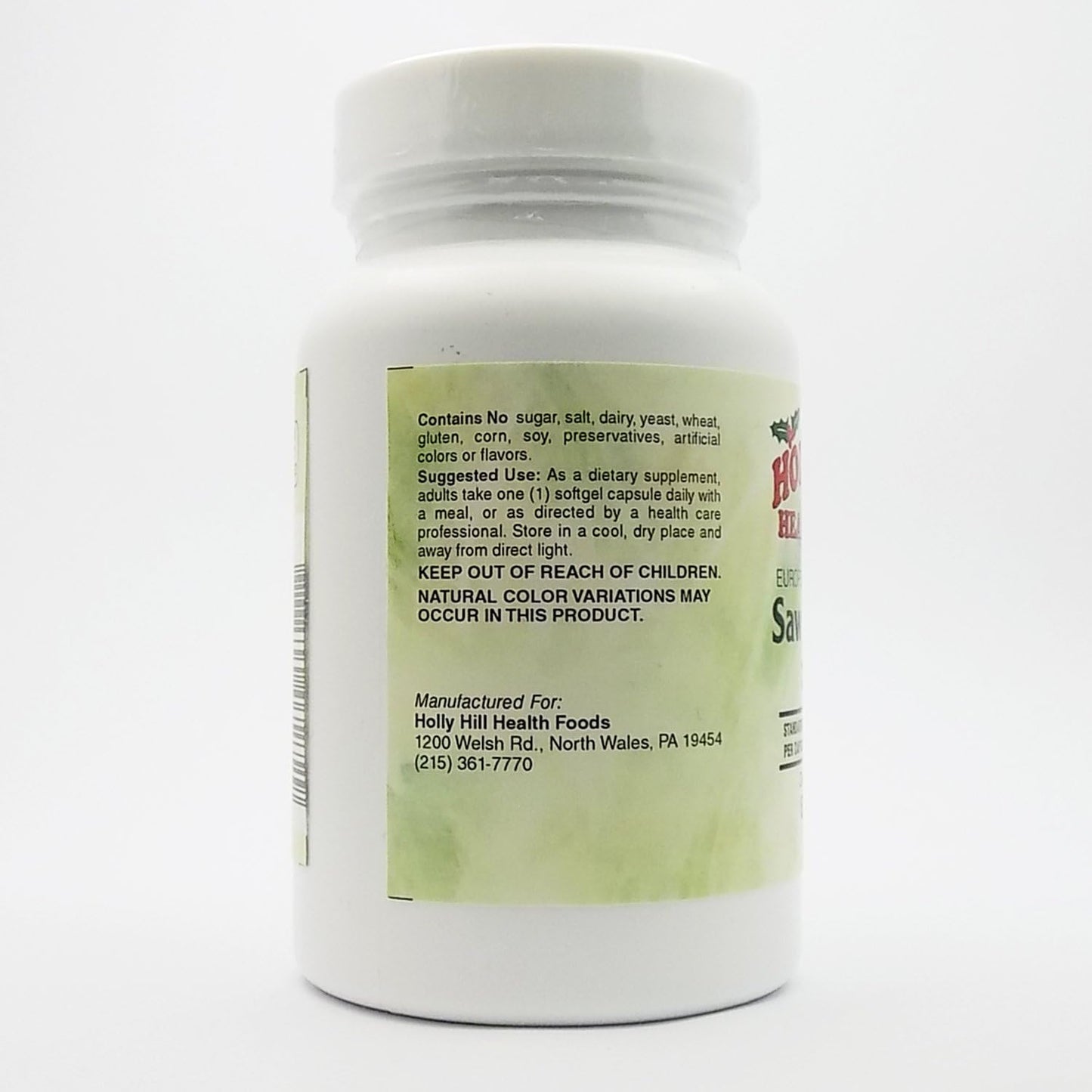 Holly Hill Health Foods Saw Palmetto Softgels - European Standardized Formula, 320 MG, 60 Count