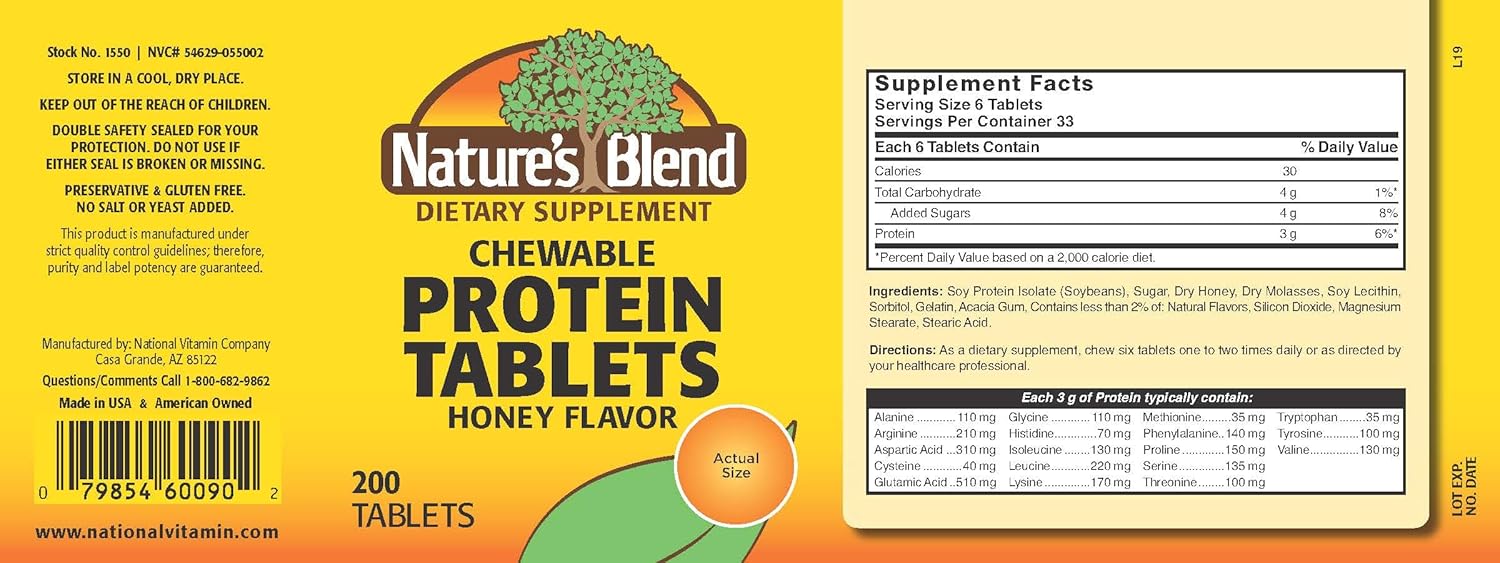 Honey Flavored Nature's Blend Protein Tablets - 200 Tablets