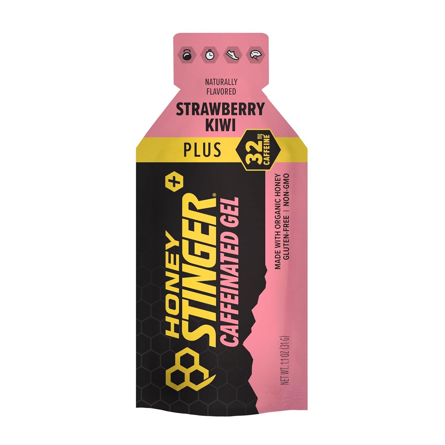 Honey Stinger Organic Strawberry Kiwi Energy Gel - Caffeinated & Gluten Free - 12 Pack, 13.2 oz - Sports Nutrition for Exercise, Running, Performance - Home & Gym - Pre & Mid Workout