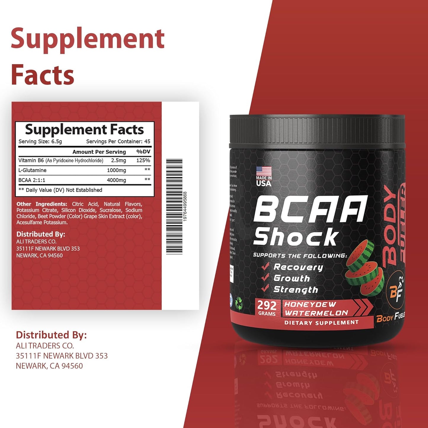 Honeydew Flavored BCAA Energy Powder for Muscle Recovery & Growth, Intra & Post Workout Drink - 292g Made in USA