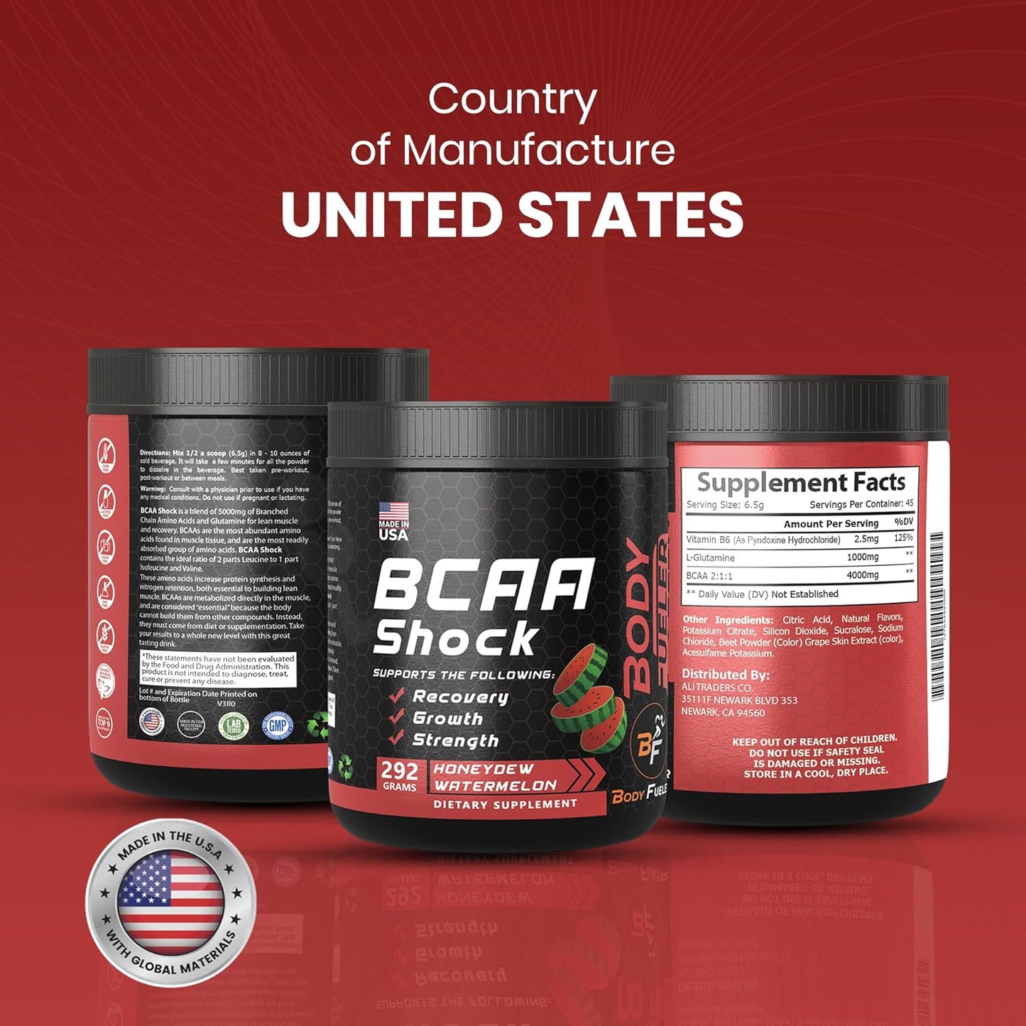 Honeydew Flavored BCAA Energy Powder for Muscle Recovery & Growth, Intra & Post Workout Drink - 292g Made in USA