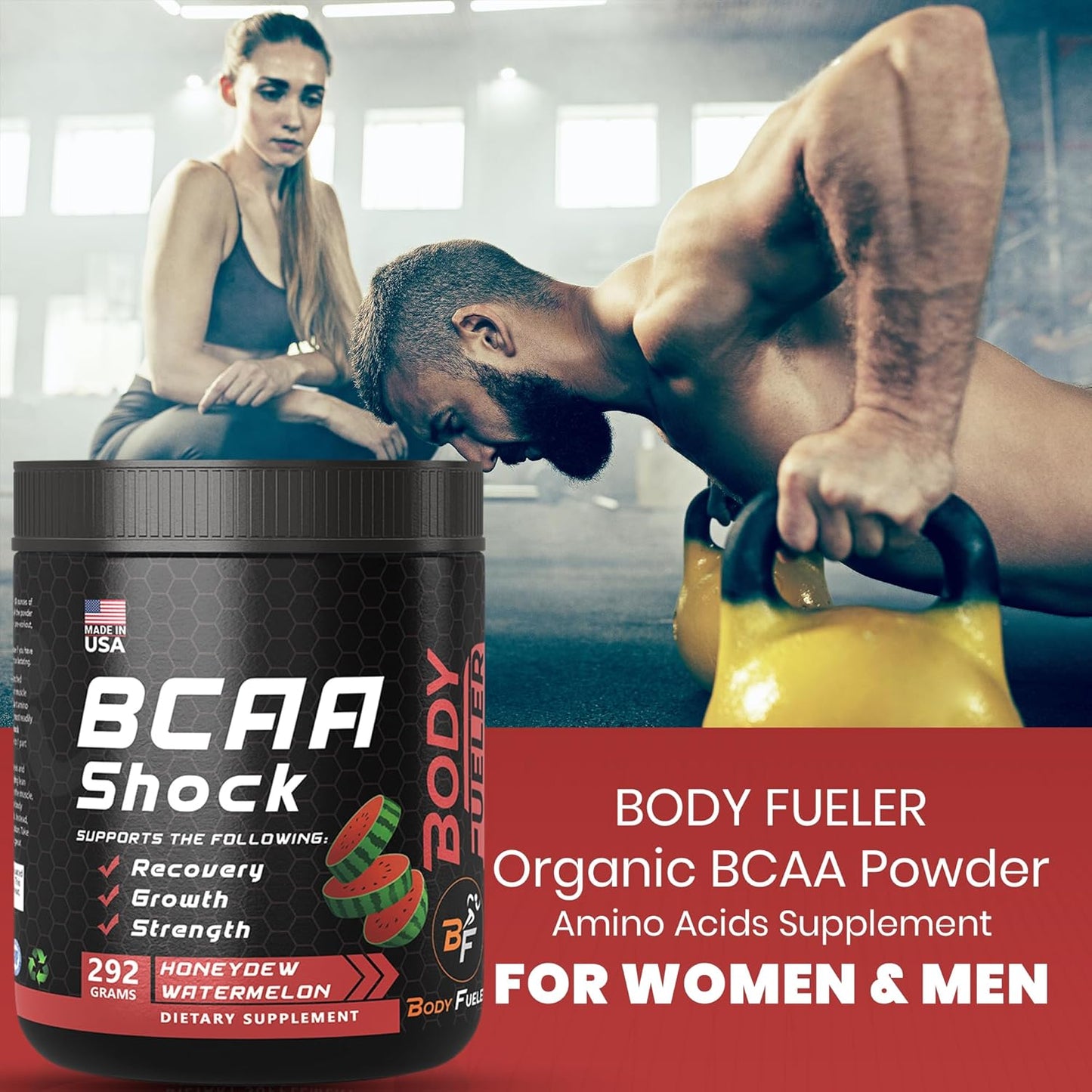 Honeydew Flavored BCAA Energy Powder for Muscle Recovery & Growth, Intra & Post Workout Drink - 292g Made in USA