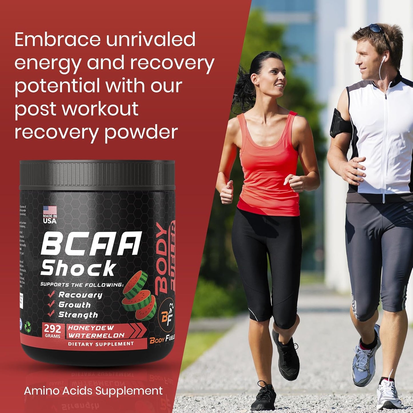Honeydew Flavored BCAA Energy Powder for Muscle Recovery & Growth, Intra & Post Workout Drink - 292g Made in USA
