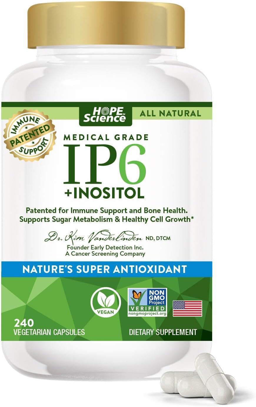 Hope Science IP6 Inositol 1020MG - 240 Capsules - Non-GMO, Natural, Medical Grade - Made in USA - Includes FREE 'Research on IP6' Book