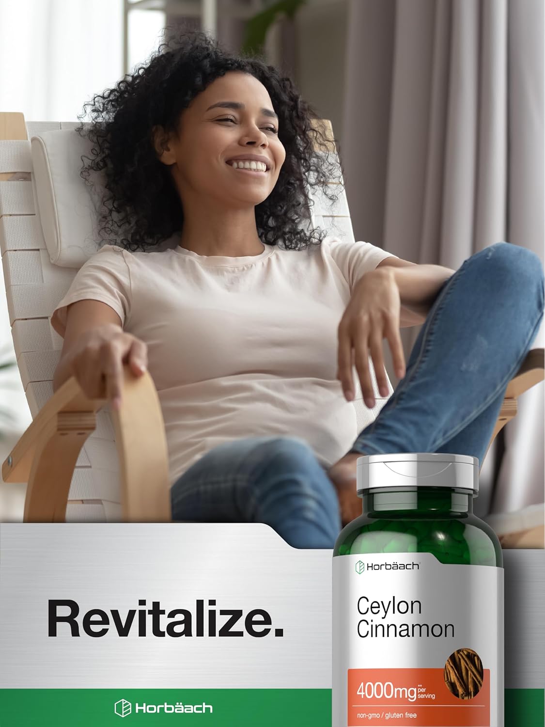 Horbäach Ceylon Cinnamon Capsules 4000mg - 250 Count, Non-GMO, Gluten-Free Supplement