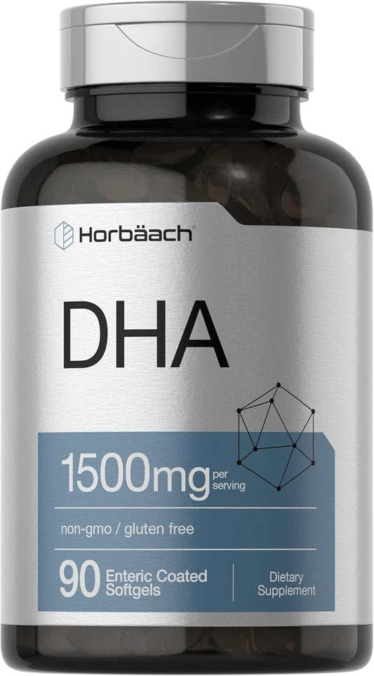 Horbäach DHA Supplement 1500mg Softgels - 90 Count, EPA Omega 3, Non-GMO Gluten-Free