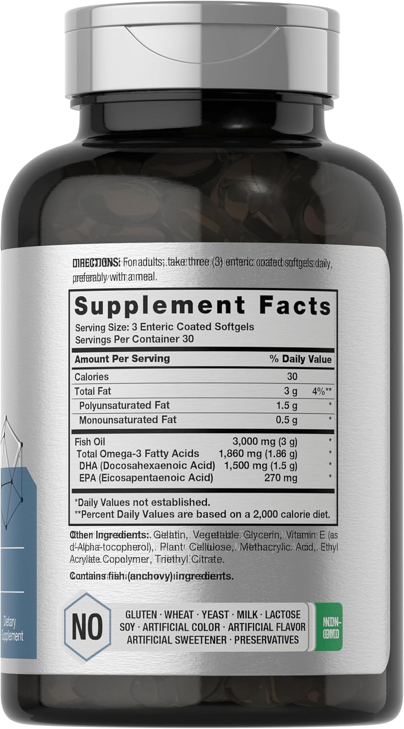 Horbäach DHA Supplement 1500mg Softgels - 90 Count, EPA Omega 3, Non-GMO Gluten-Free