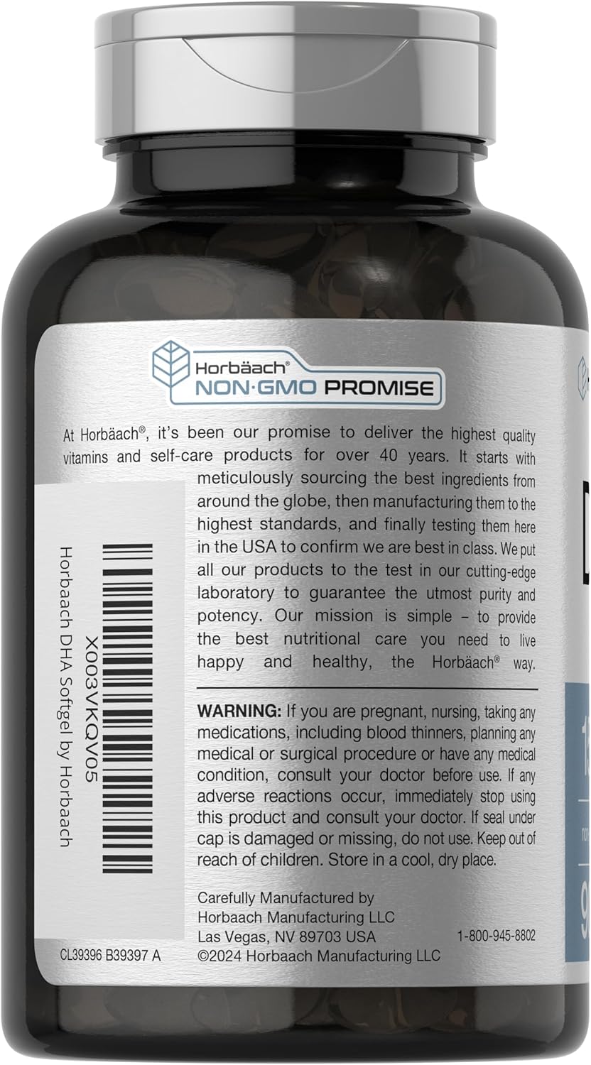 Horbäach DHA Supplement 1500mg Softgels - 90 Count, EPA Omega 3, Non-GMO Gluten-Free