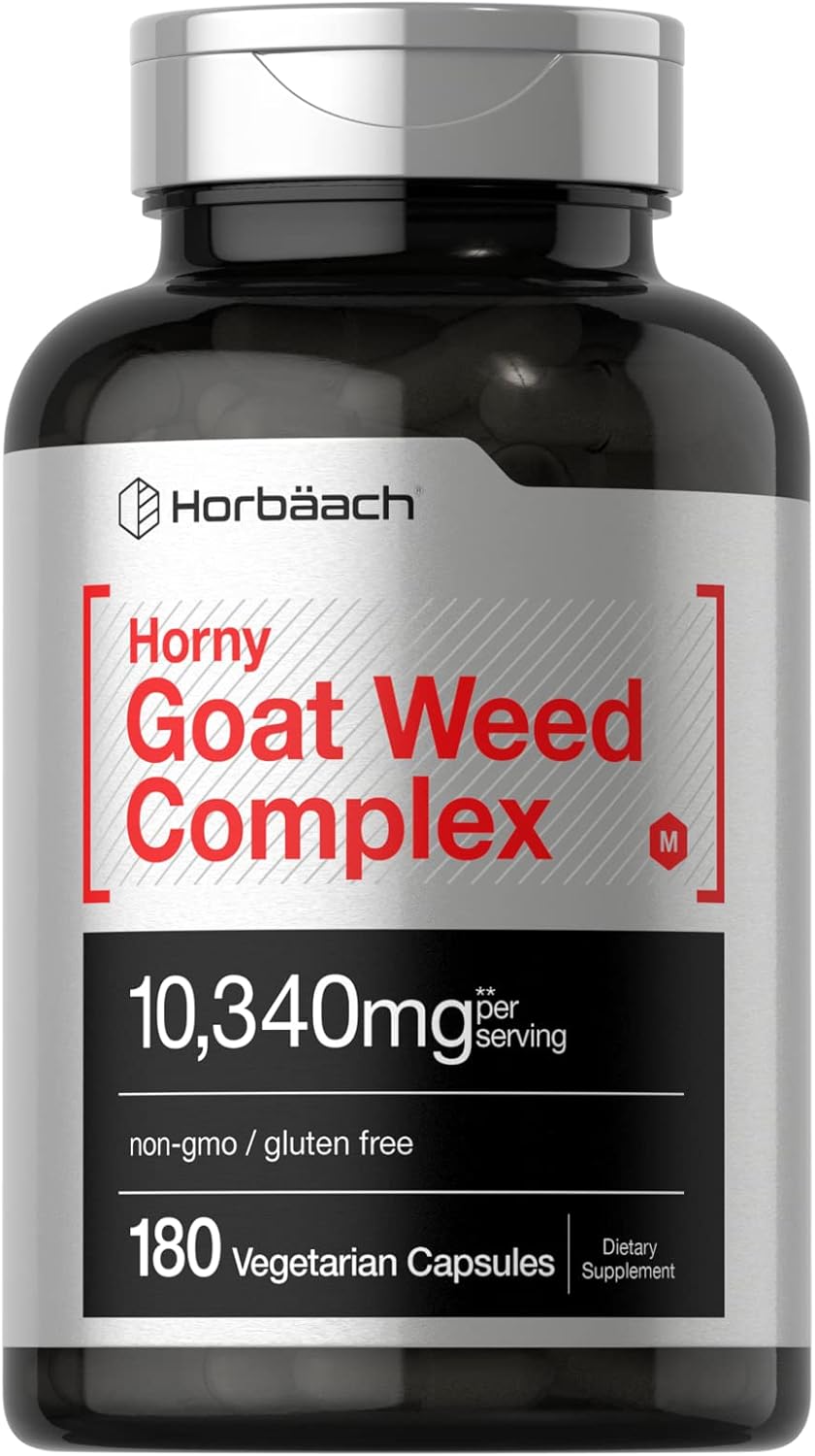 Horbäach Horny Goat Weed Complex 10,340mg 180 Capsules with Tribulus, Maca, Yohimbe, L-Arginine - Vegetarian, Non-GMO, Gluten Free