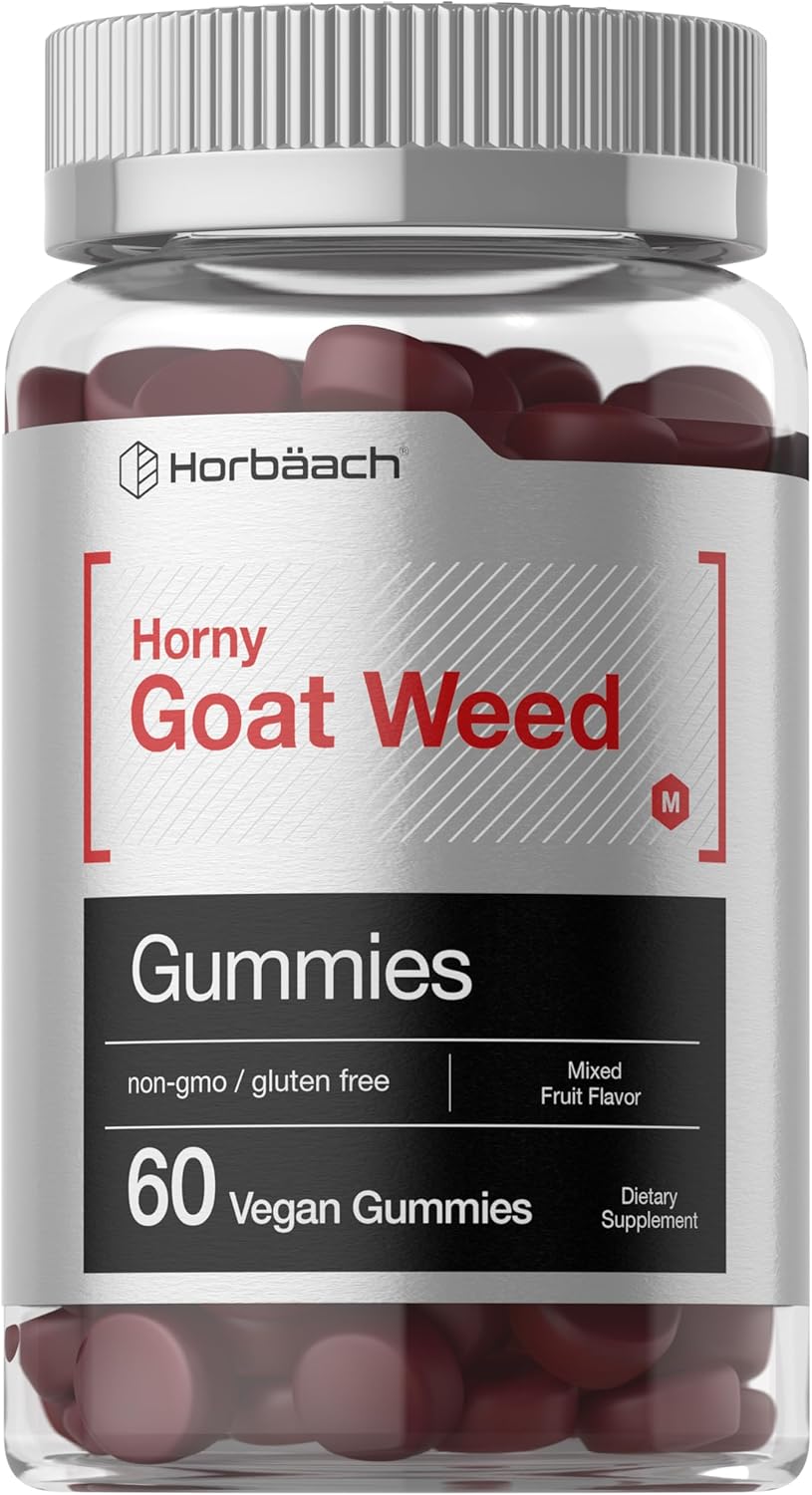 Horbäach Horny Goat Weed Gummies with Maca - 60 Mixed Fruit Vegan Gummies for Men and Women - Non-GMO Formula